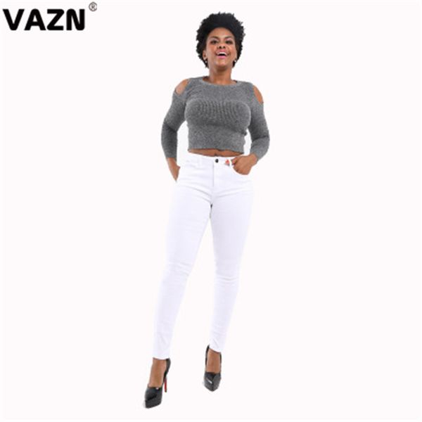 

vazn autumn 2019 women street style popular fashion solid personality multicolor denim jeans trousers, Blue
