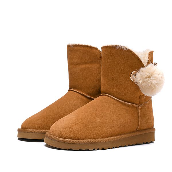 

fashion luxury designer women boots wgg ankle knee australia snow booties bailey hairball ladies bow tie womens winter boot drop shipping, Black