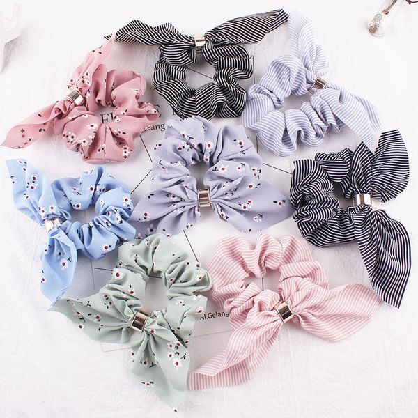 

1pcs flower stripe women elastic hair bands ear knot bow hair bands tie rope ponytail scrunchie headwear accessories