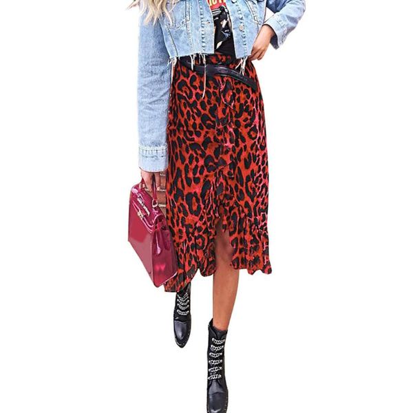 

women summer skirt leopard printing vintage long lady casual high waist pleated skirts 2020 fashion new skirt yl5, Black