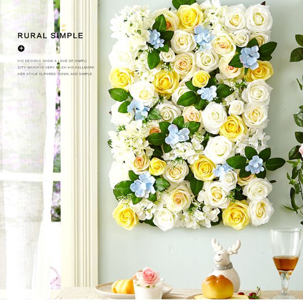 

40cm*60cm artificial rose flower wall wedding yellow background wall silk fake flower home welcome holiday celebration deco