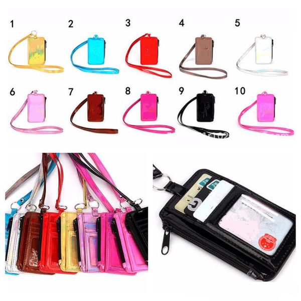 

pink black 10 colors card holder with lanyard badge hollder phone strap neck string id card pack neck bags kids coin purse