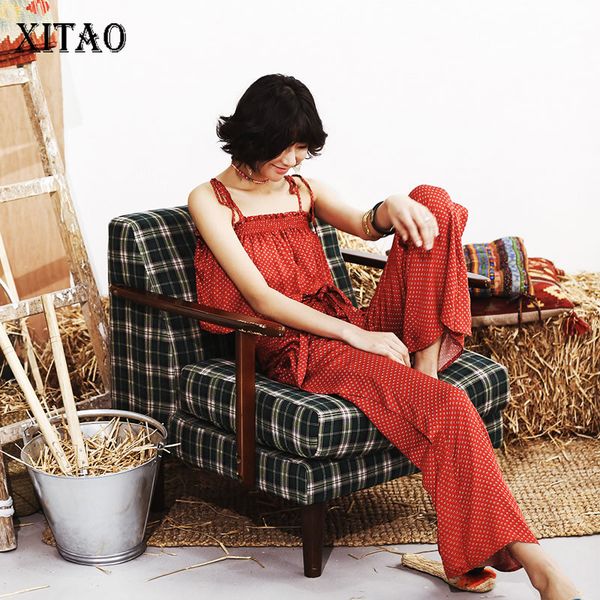 

xitao] loose women fashion new 2019 spring summer square collar sleeveless female elastic eaisted full length pants wbb2361, White