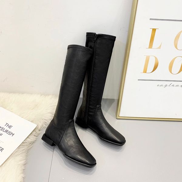 

2019 female knee high boots women artificial short plush leather comfortable winter boots women long knee-high, Black