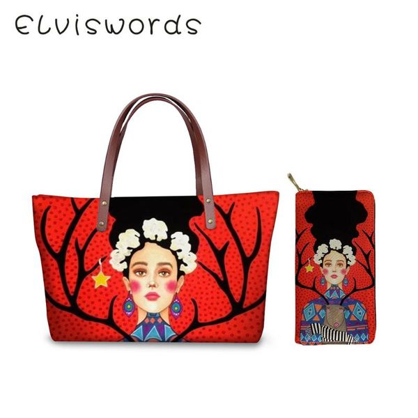 

elviswords women's leather handbag set lady totes bags&purse retro oil painting girls female hand bolso bags sac mujer