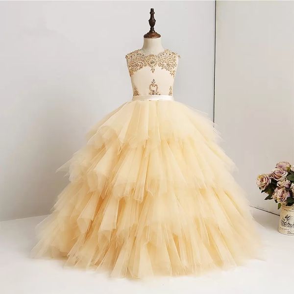 

2019 new new arrival flower girl dresses made lace beaded ruffles tulle girl prom dress pageant gown qc1313, White;red