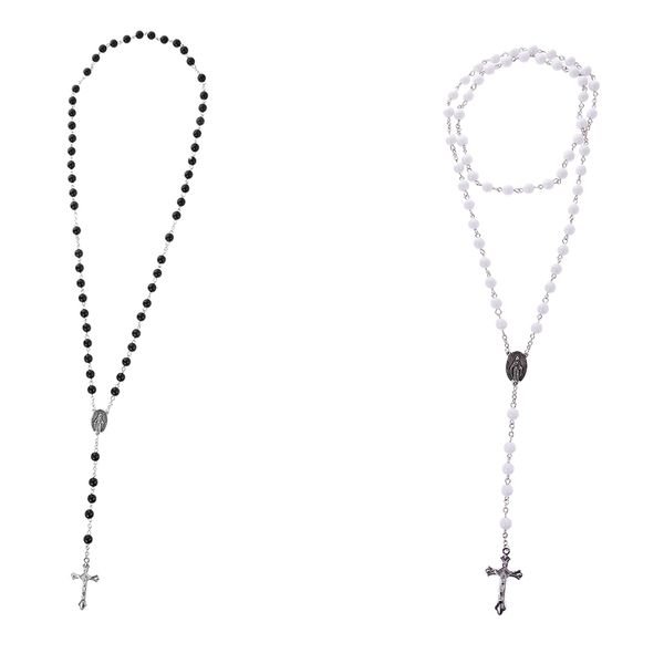 

2pcs catholic rosary beads cross crucifix pendant necklace, religious jewelry gifts for unisex, Silver
