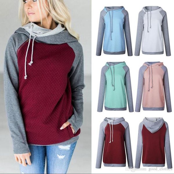 

double color zipper stitching hoodies women long sleeve patchwork pullover winter women jacket sweatshirts jumper 5 color size s-2xl, Black