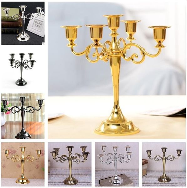 

3 5 Arms Metal Pillar Candle Holders Candlestick Wedding Decoration Stand Mariage Home Decor Candelabra Silver/Gold/Bronze/Black DLH036