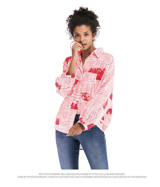 

new 2020 women's autumn printed large shirt women's loose long sleeve shirt, White