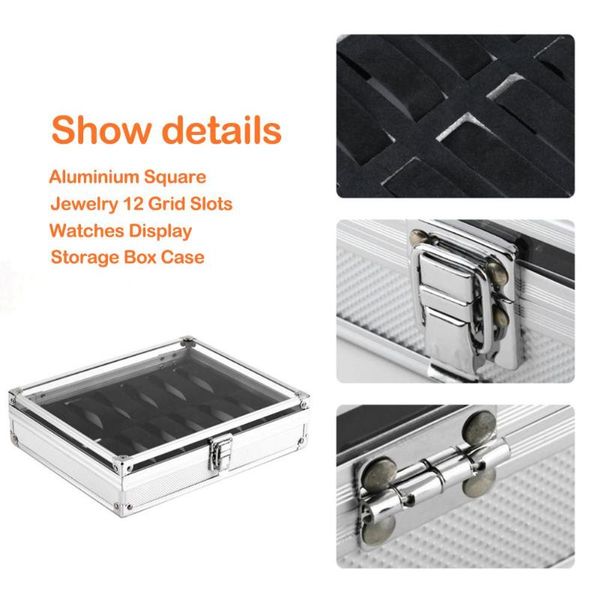 

12 grid slots watch box case jewelry storager square watch organizer holder box case inside container relogio, Black;blue