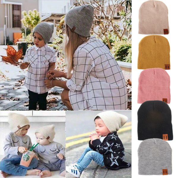 

men women kids knit beanie warm winter family hat ski slouchy fisherman cap, Yellow