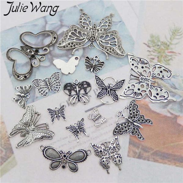 

julie wang 10pcs butterfly charms randomly send alloy insect antique silver necklace bracelet jewelry making accessory, Bronze;silver