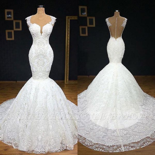 

white sweetheart mermaid full lace wedding dresses 2019 backless covered buttons sleeveless plus size african bridal wedding gowns bc2056