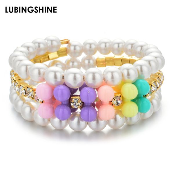 

fashion multilayer pearls bracelet&bangle for children gold silver color acrylic beads crystal bangle girls party cuff jewelry, Black