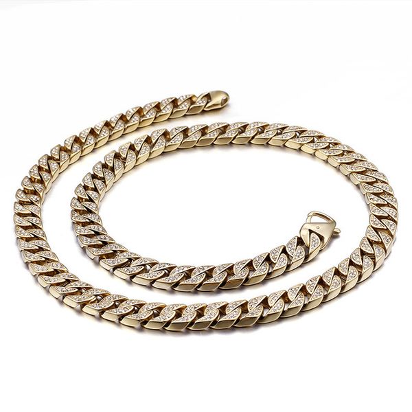 

chains european and american hip-hop domineering male stainless steel jewelry full inlaid cz big gold chain cuban necklace, Silver