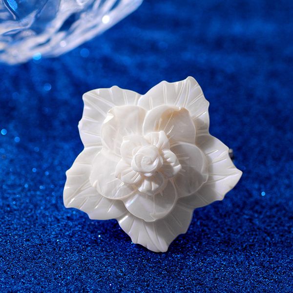 

maxi designer style high-grade shell carving peony flower brooch retro temperament national style brooches gift with box for girls, Gray