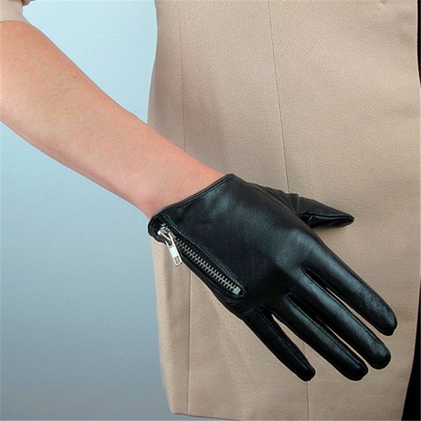 

2019 latest genuine leather gloves female short sheepskin gloves fashion simple zipper decoration woman' leather ns23, Blue;gray