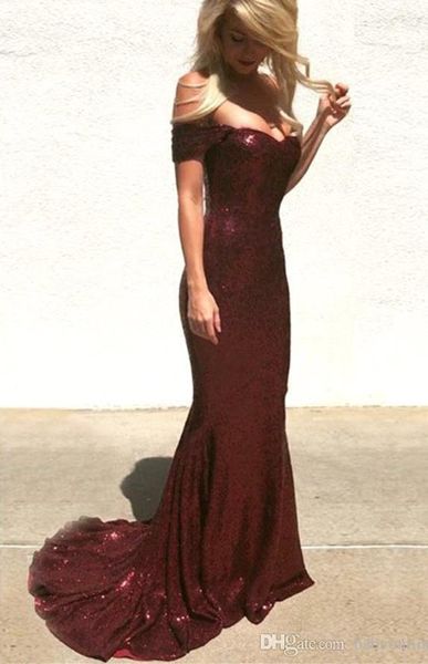 

sell burgundy sparkle sequined reflective prom evening dresses 2020 mermaid off shoulders long vestidos de fiesta bc0789, Black;red
