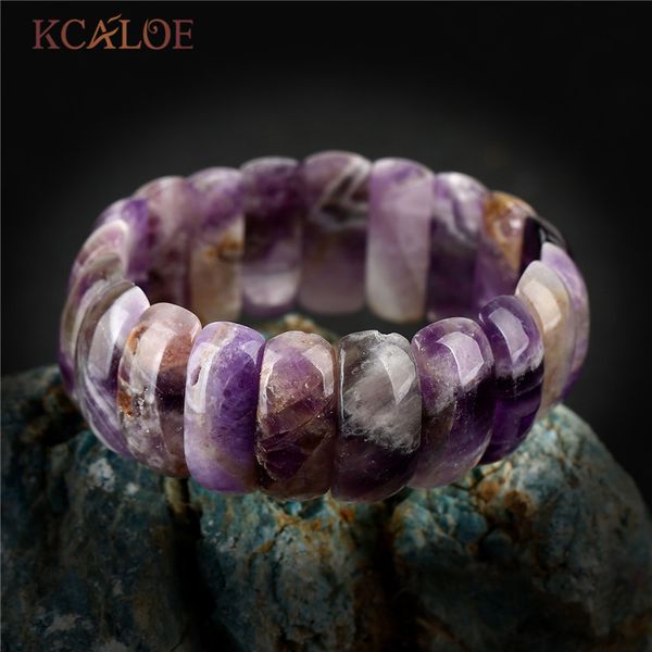 

kcaloe purple crystal semi-precious stones elastic bracelets bangles pulseras wide natural stone women charm bracelet jewelry, Golden;silver