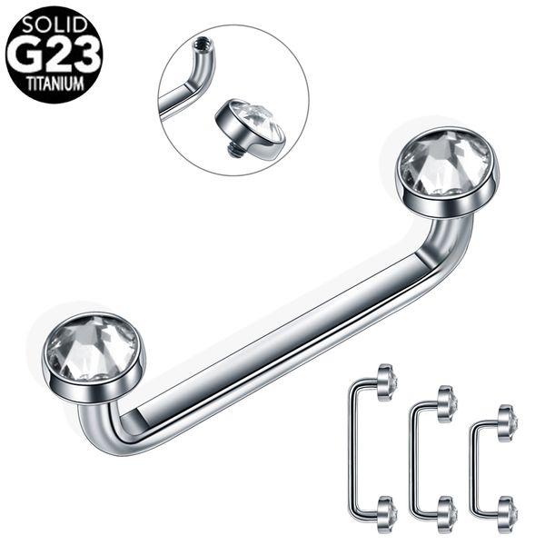 

1pc g23 titanium internally thread crystal gem surface barbell piercing 14g silver micro dermal anchor piercinng body jewelry, Slivery;golden