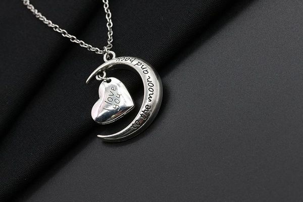 

2016 romantic i love you to the moon and heart necklace alloy chain heart pendants necklaces for women jewelry valentine's day gift, Silver