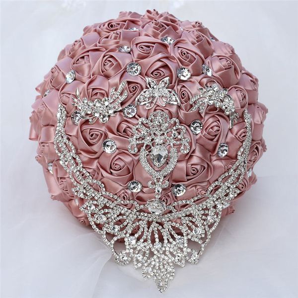 

великолепная rhinestone свадебные букеты nude pink silk роза невесты цветы букет невесты handmade «s букет де мари w287