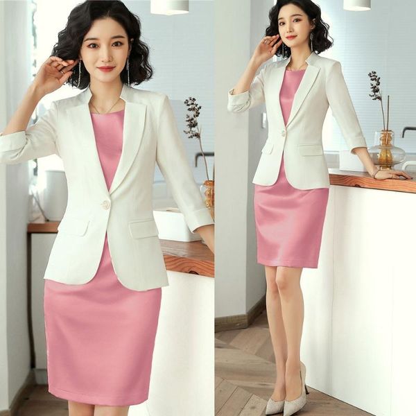 

formal ladies white blazer women business suits work wear set half sleeve jackets elegant styles, White;black