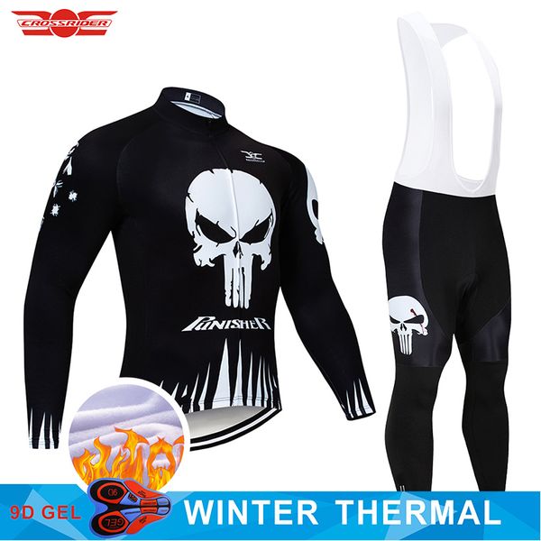 

2019 winter cycling clothing 9d pants set mtb skull bicycle clothing mens ropa ciclismo thermal fleece bike jacket cycling wear, Black;red