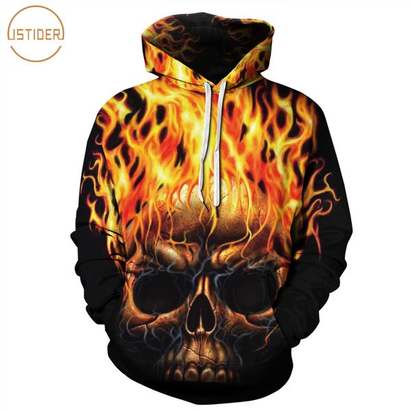 

istider halloween costume 3d print skulls skeleton women mens hoodies hip hop fire skull hoody sweatshirts drop shipping, Black
