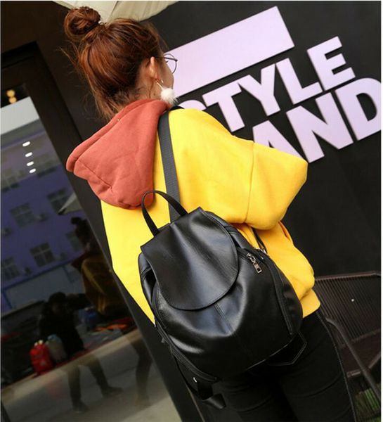 

2019 new women's backpack travel pu leather rucksack shoulder school bag female fashion backpacks black color