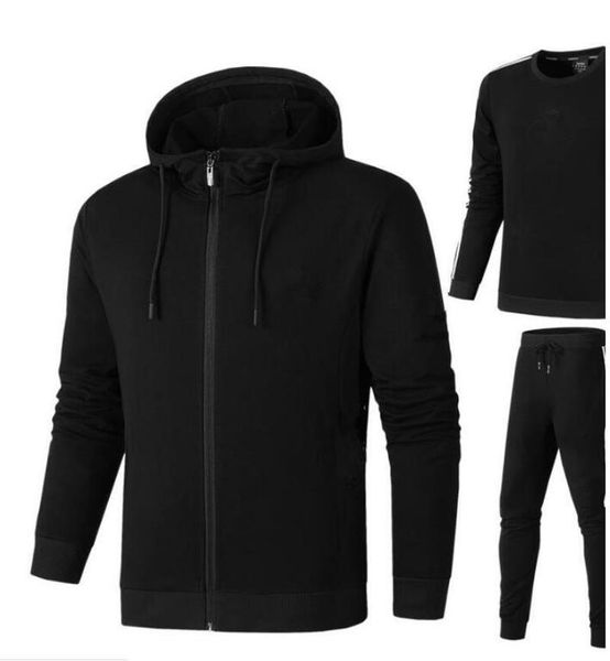 

mens designer new men sportswear tracksuit winter fleece warm suit sweatshirt+jacket+pant running jogger leisure fashion, Gray