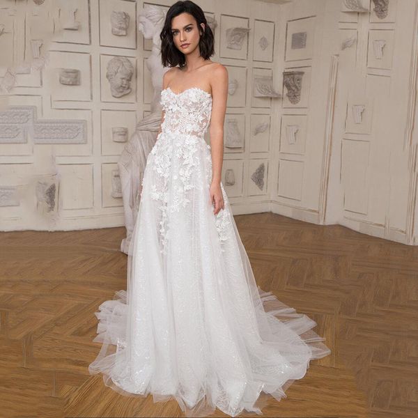 

charming long a line wedding dress sweetheart off the shoulder wedding gowns back zipper sweep train tulle bridal gowns, White