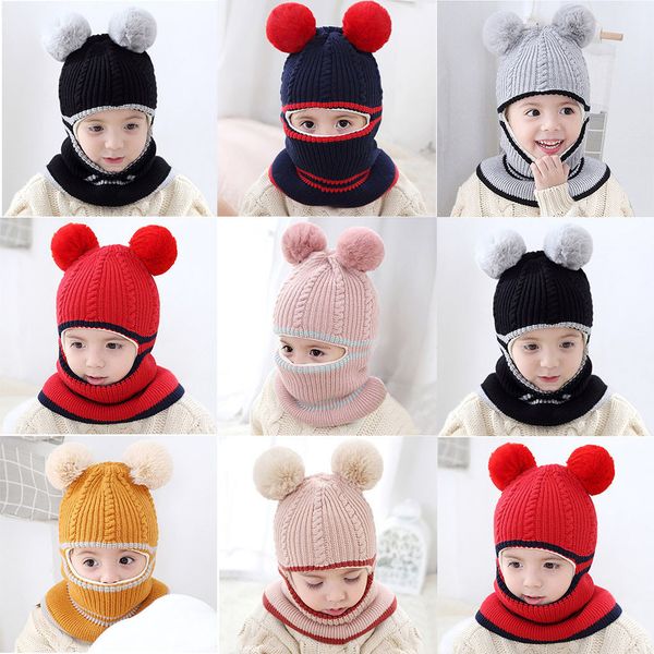 

toddler kids baby boys girl beanie pompon hat winter warm knit crochet beanie cap scarf newborn pgraphy props, Yellow