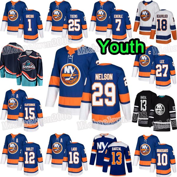 

youth new york islanders mathew barzal derick brassard brock nelson bailey beauvillier lehner eberle devon toews lee cizikas pulock jersey, Black;red