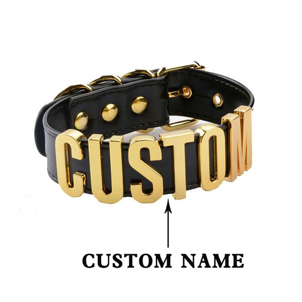 

customized punk pu leather choker collar necklace ,personalized name choker cosplay choose letters necklace women#w40, Silver