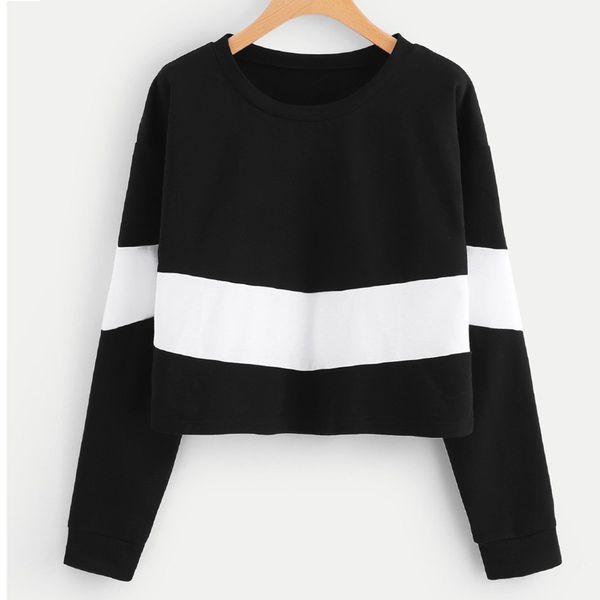 

chamsgend female sweatshirts round neck long sleeve womens sweatshirt black and white patchwork fashion pullover 2019 f721