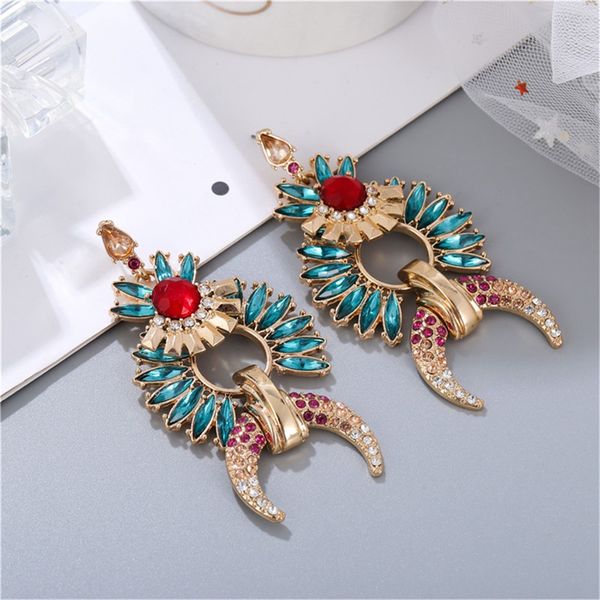 

ethnic cz gold crescent earrings jhumka earrings luxury rhinestones earring orecchini donna, Silver