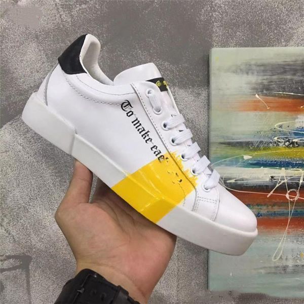 

2018 d.g portofino white pink multi leather italy black letters shoes sneakers running shoes with original box