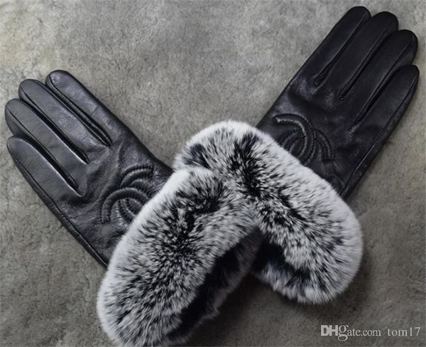 

Warm winter leather glove with touch creen beaver rabbit fur cycling cold brand heep kin finger glove, Blue;gray