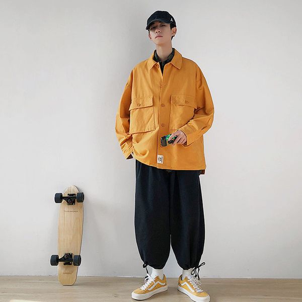 

men loose casual cargo jacket male streetwear hip hop fashion shirt style coat spring autumn outerwear plus size m-5xl, Black;brown