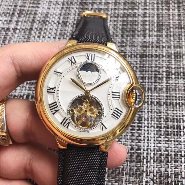 

2020 new sale fashion ballon mens watch automatic movement 316 delicate steel case tourbillon white face watch men wristwatch, Slivery;brown