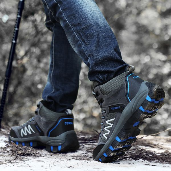 

mens outdoor hiking shoes snow boots for men winter keep warm with fur ankle boots footwear walking shoes male, Black