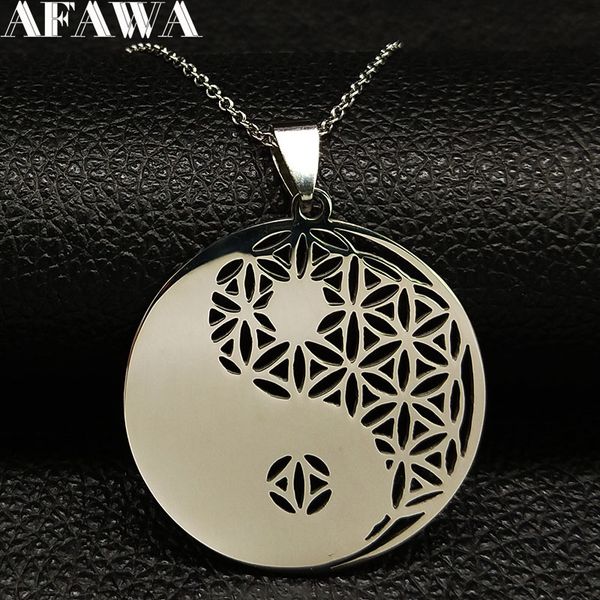 

2020 yin yang flower of life stainless steel long necklace for women silver color necklaces & pendants jewelry bisuteria n18754