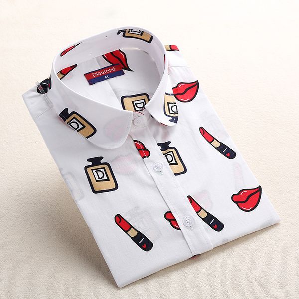 

women women blouses white navy lips print long sleeve ladies office blouse shirt casual button down blusa spring