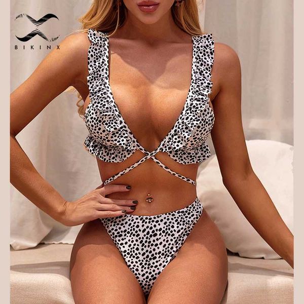 

polka dot bikinis 2020 mujer bandage extreme swimsuit female bathers high cut bathing suit ruffle swimwear women biquini
