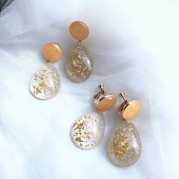 

teardrop gold glitter resin earring, Silver