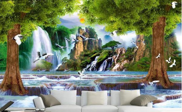 

3d wallpaper custom p mural water the tree crane background home decor painting 3d wall murals wallpaper for walls 3 d living room