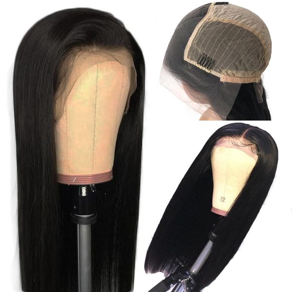 

прозрачное кружево прямой 13x6 кружева фронтальная парик natural color 6 дюймов deep расставание перуанский remy человеческих волос парик шн, Black