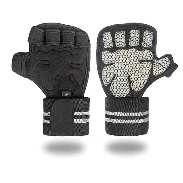 

weight lifting training gloves with wrist straps women men fitness body building gymnastics grips hand palm protectorun, Black